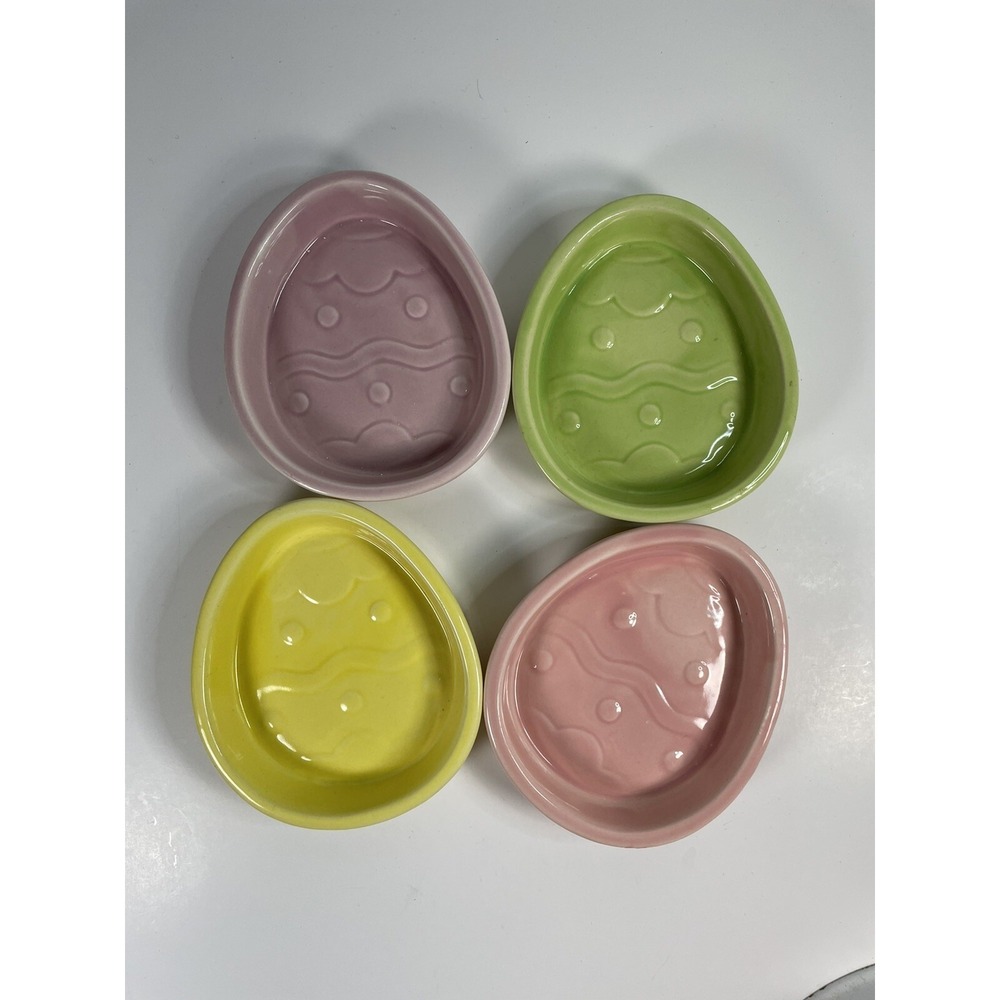 Set Of 4 Spring Colored Easter Egg Ramekins Approx Size 4.5" x 4" Pastel Color